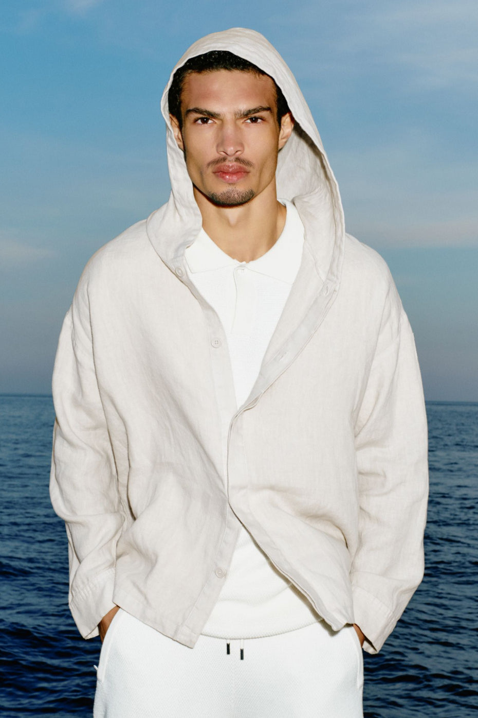 Linen Days Button Up Hoodie - Bone