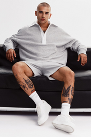 Take It Easy Long Sleeve Henley Pullover - Athletic Heather Grey/White